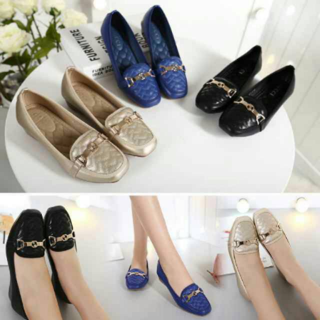 New Shoes Gucci 816-5 Semipremium Heels 3Cm Bahan Kulit Halus  Ada 3 Warna; Blue Gold Black
