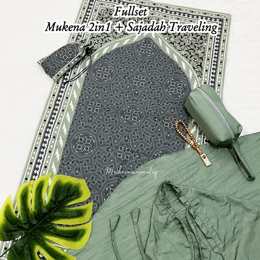 Full Set Mukena Parasit 2in1 + Sajadah Traveling Motif Kashmeer