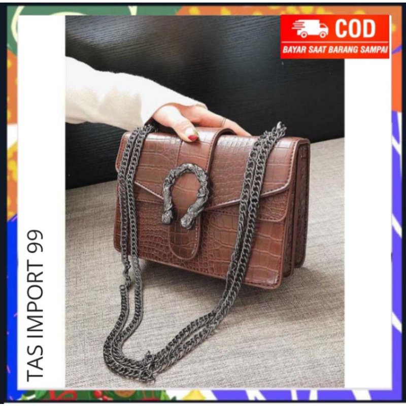 TAS CROCO SELEMPANG RANTAI VINTAGE WANITA CEWEK REMAJA PEREMPUAN IMPORT TERBARU CANTIK MURAH PREMIUM