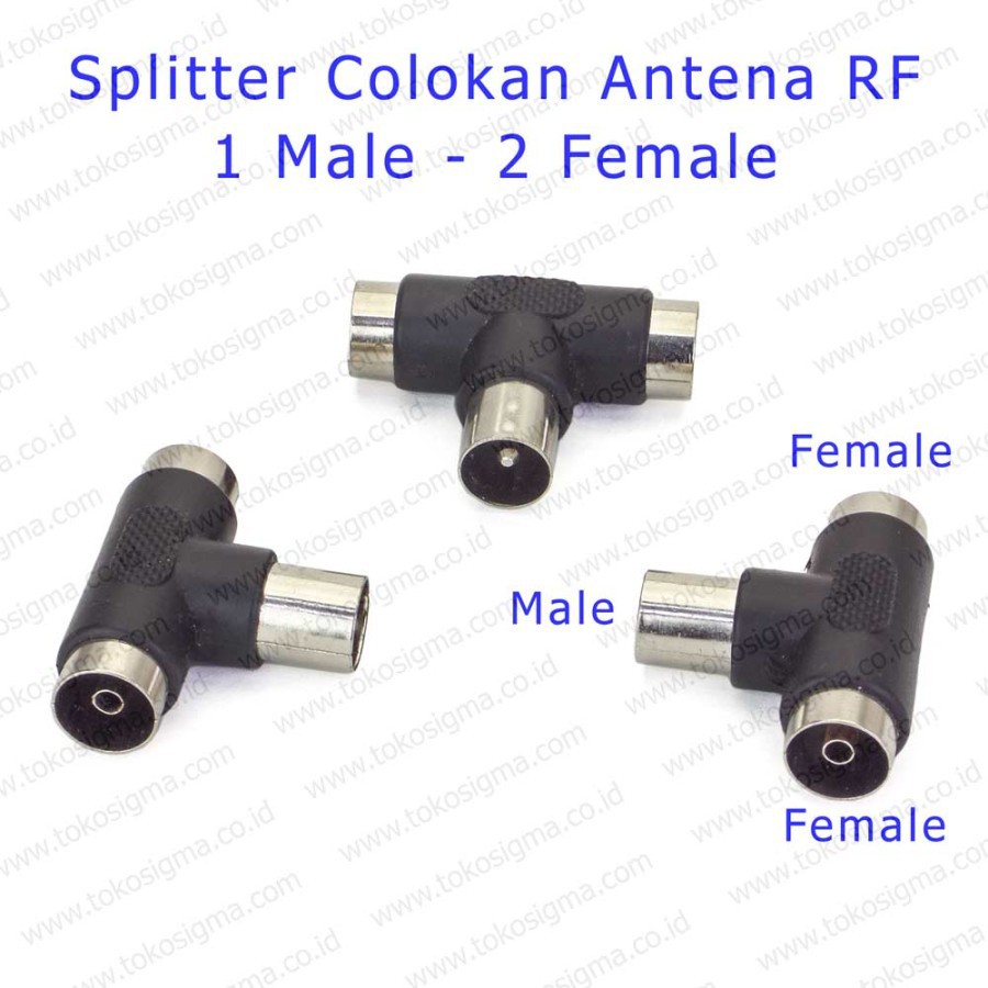 3 PCS Colokan Cabang Antena TV RF Splitter 1 Male to 2 Female Konektor 1m-2f