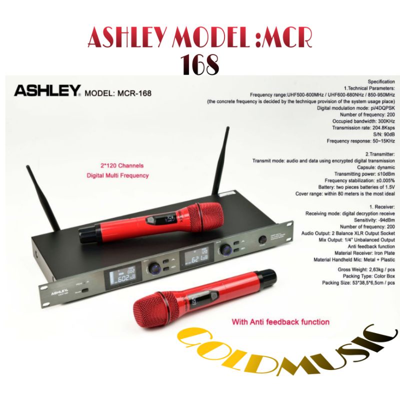 NEW MIC ASHLEY WIRELESS MCR168/MCR-168 HANDHELD ORIGINAL WIRELESS MIC ASHLEY GARANSI