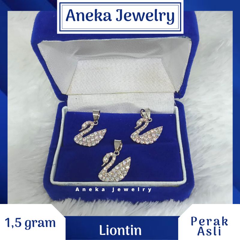 Liontin Angsa Cor Mata2, Perak 925, Lapis Emas Putih