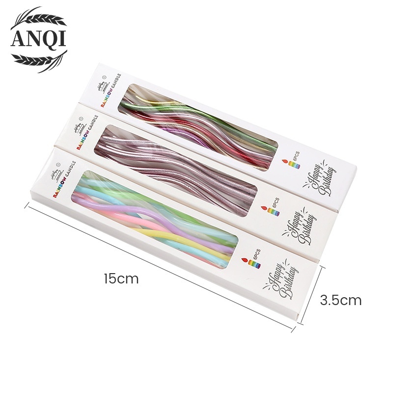 ANQI 1888 Lilin Ulir Panjang isi 6pcs/ Lilin Ulang Tahun Panjang Spiral/ Lilin Chrome Curly Panjang