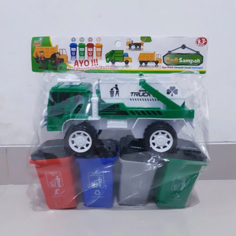 Mainan Set Mobil Truk Dan Tong Sampah - Miniatur Truck Dump Anak Laki Cowok