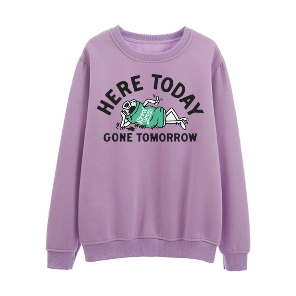 Here today sweater pria wanita terbaru oblong fleece-lavender