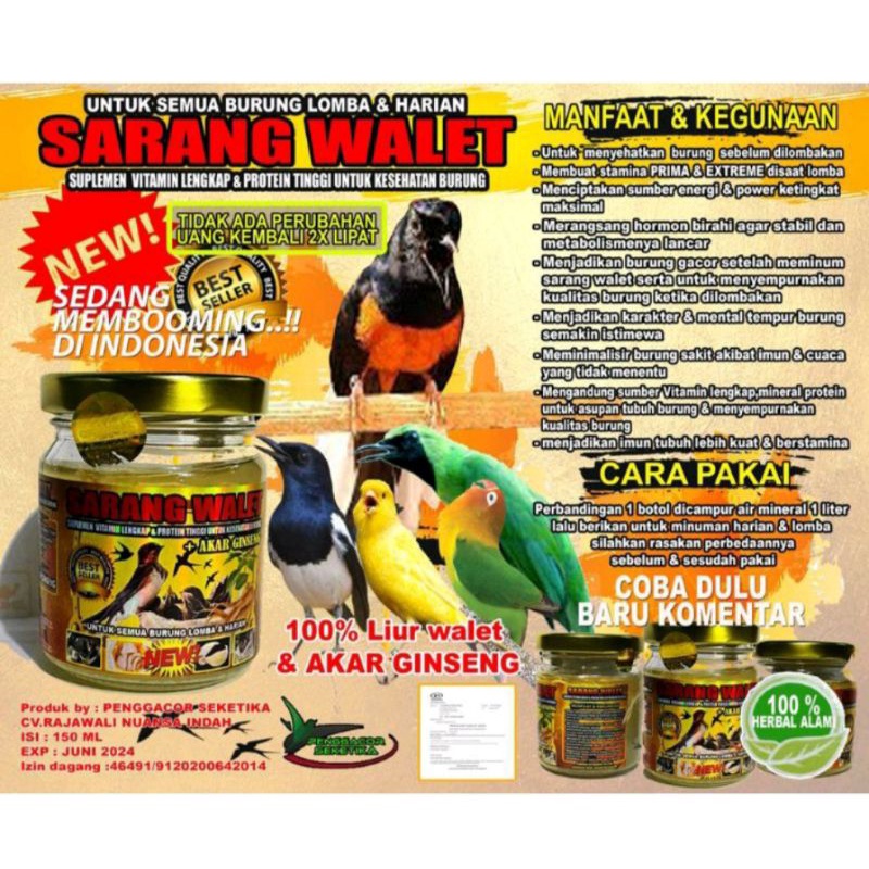 SARANG WALET VITAMIN BURUNG/SARANG WALET 150ML/SARANG WALET PENGGACOR BURUNG