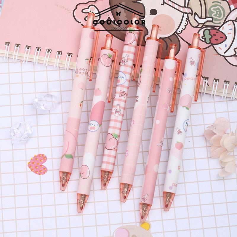 COD❤️0.5mm Tip Siswa Pola Persik Gadis Lucu Jenis Pers Pena Gel Menulis Halus Fashion Wanita Korea Aksesoris Murah Import