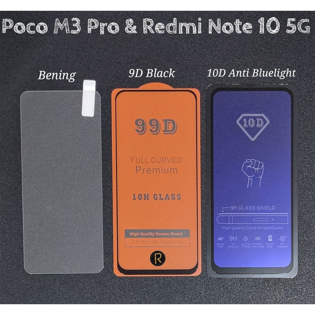 TG Xiaomi Redmi Note 10 5G / Poco M3 Pro 5G Tempered Glass 9D Hitam Anti Gores 10D Blue Bluelight