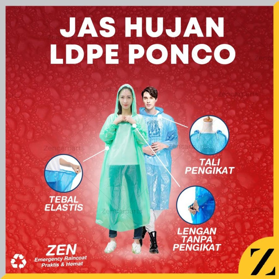 【COD】 Ponco Plastik Bisa Pakai Berkali-kali` Jas Hujan Plastik LDPE` Poncho Raincoat Transparan