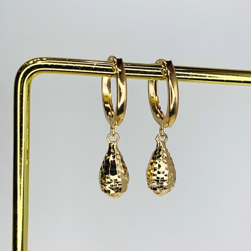 Anting Jepit Emas Asli Model Gantung Air Tetes Tear Drop Jagung Kadar 700 16K Kuning Soft Mas Suraba