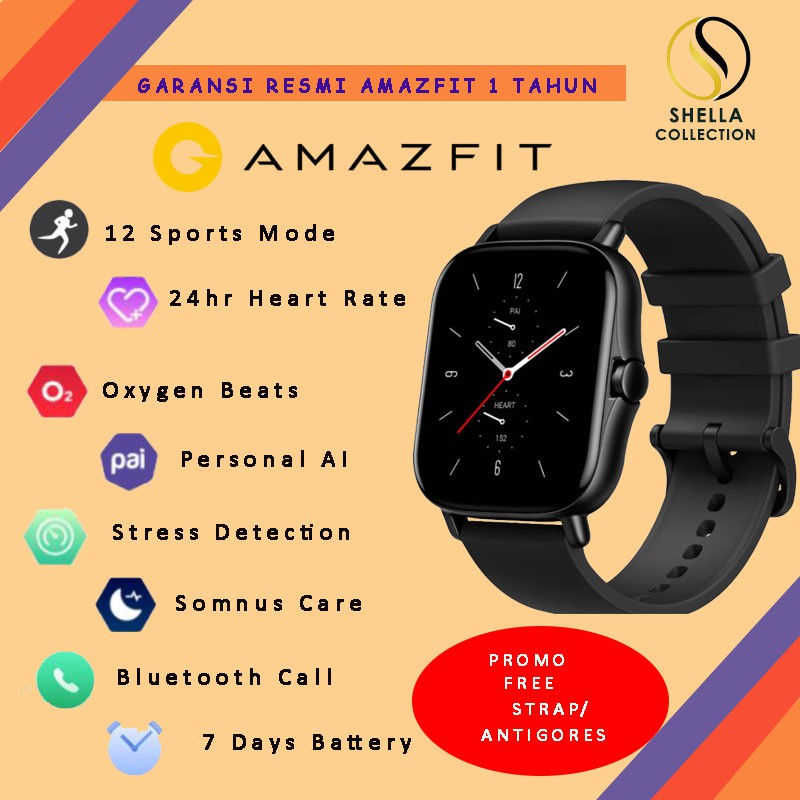 Amazfit Smartwatch GTS 2 Smart Watch Garansi Resmi Global jam tangan  - Hitam