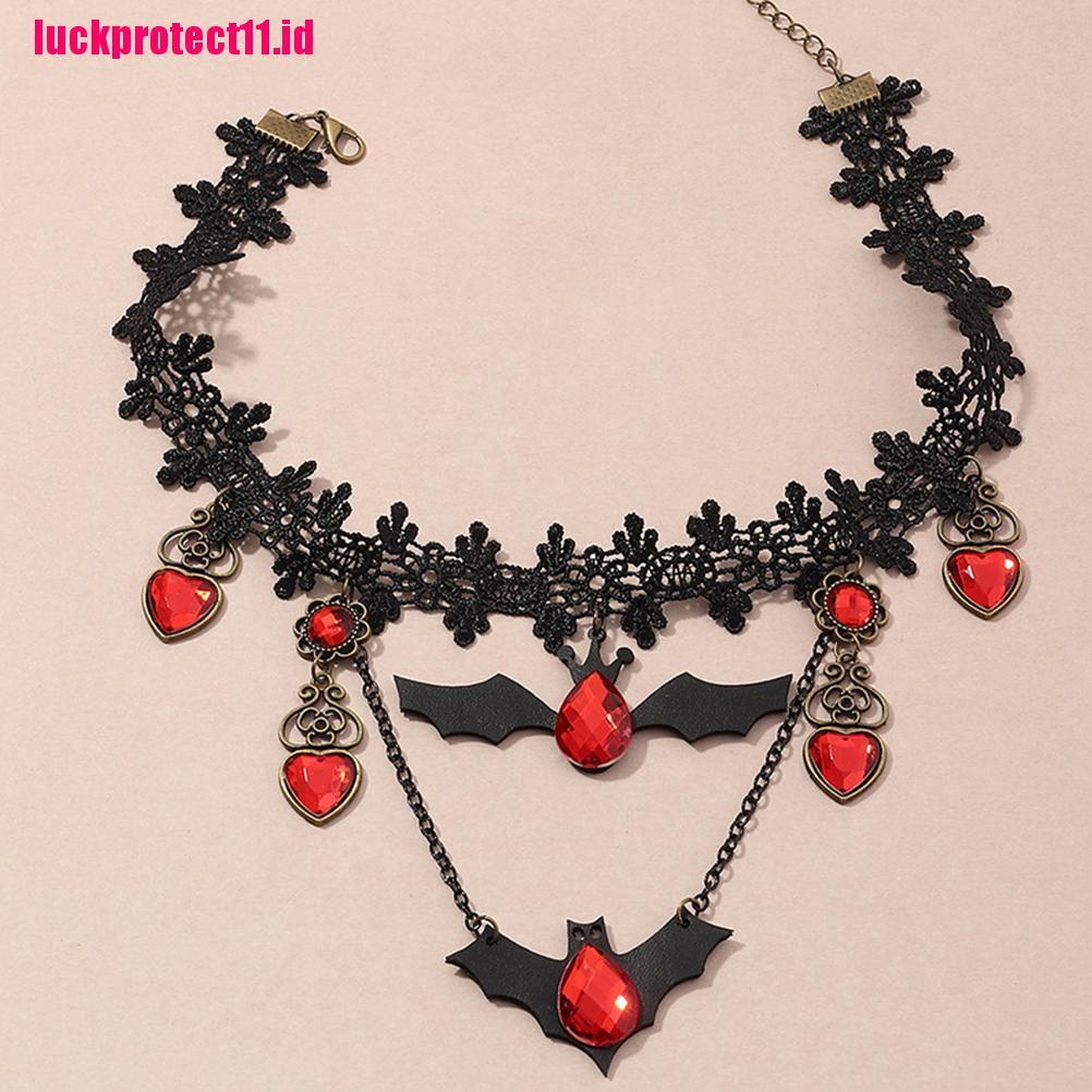 Kalung Choker Desain Kelelawar Warna Merah Gaya Gothic Untuk Halloween