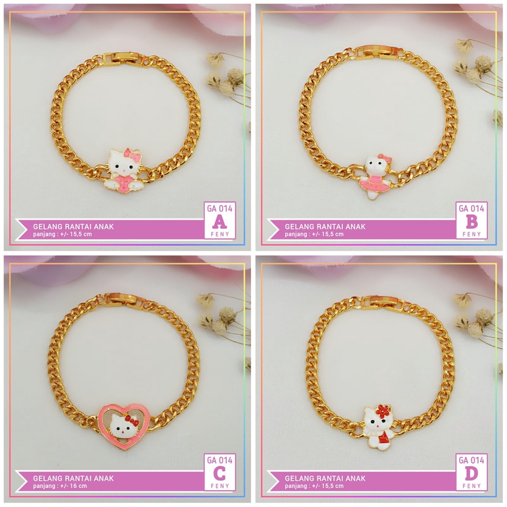 Gelang xuping gelang anak rantai simple hello kitty pink perhiasan lapis emas gold GA 014