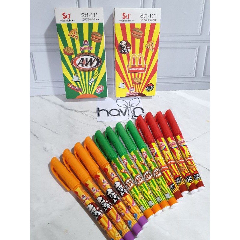 (12pc) pen gel/pen motif makanan minuman/pulpen lucu/pen mie/pen fancy-FASTFOOD 111
