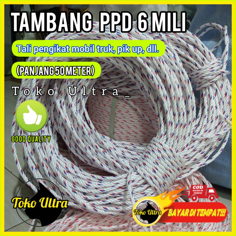 TAMBANG 6 MM PPD (50 METER) / TALI MOBIL BAK / TAMBANG KILOAN / TAMBANG ECERAN / TALI IKAT MOBIL / TAMPAR 6MM / TALI PLASTIK 6MM / TAMBANG PROYEK / TAMBANG MURAH / TAMBANG PPD 6MM / TALI COD / TALI TERPAL / TALI PIK UP / TALI ECERAN / TALI COD