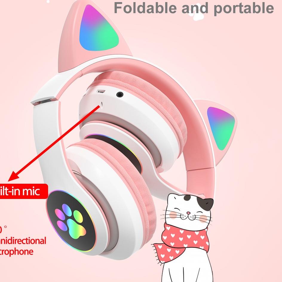 Special Price.. Headphone kuping kucing karakter Gaming Bluetooth Wireless game headset Cat Ear band