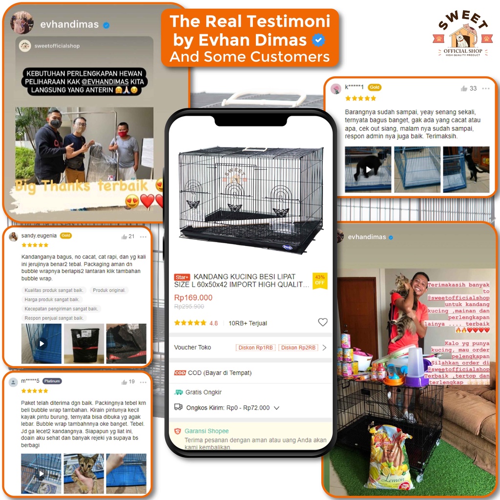 KANDANG KUCING BESI LIPAT SIZE L 60x50x42 IMPORT HIGH QUALITY- BEST PET CAGE - KELINCI SUGAR GLIDER-3