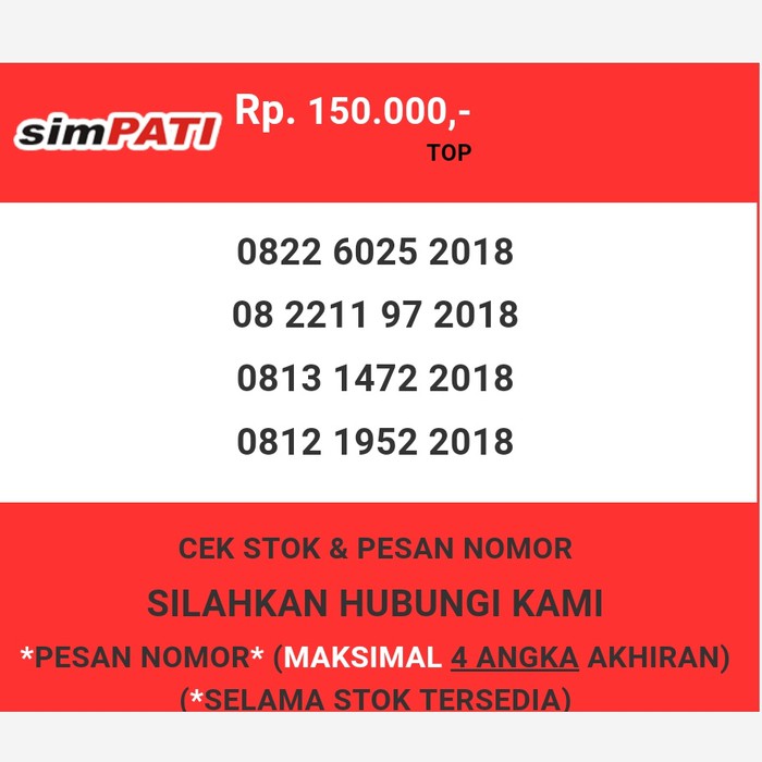 Nomor cantik Telkomsel murah tahun lahir 2018 simpati & loop T0888-150