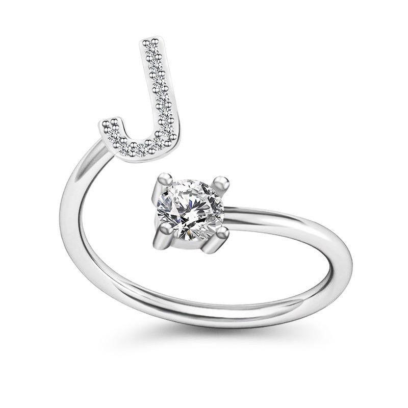 TJM Cincin Huruf A - O Wanita Fashion / Aksesoris Korea Emas Putih Silver / Perhiasan Cincin Wanita-CINCIN J