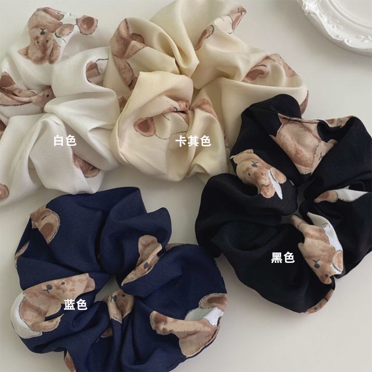 Ikat Rambut Scrunchie Korea Perempuan Motif Beruang Aksesoris Kunciran Fashion Kekinian AK249