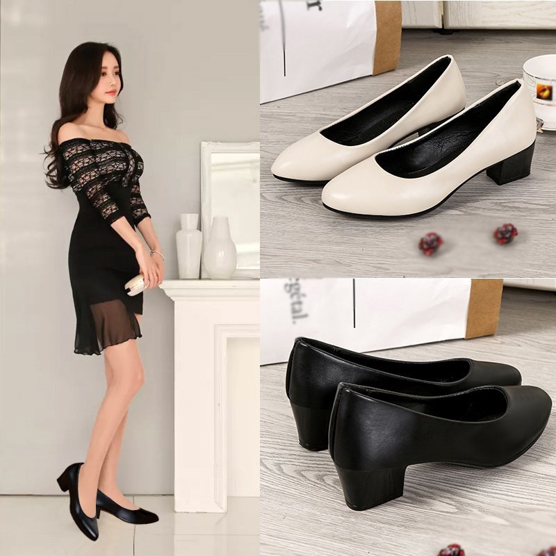 black leather pump shoes