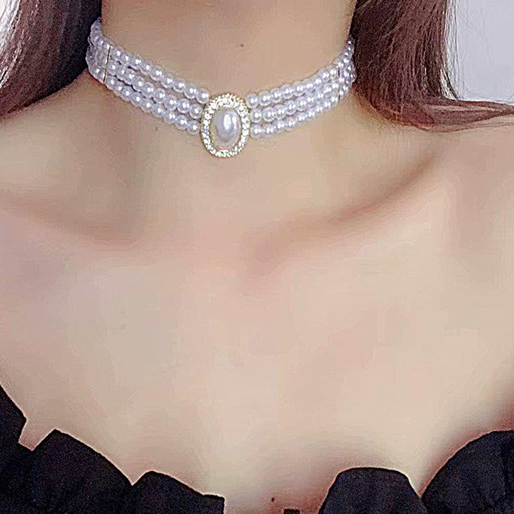 Kalung Choker Hias Mutiara Berlian Imitasi Bahan Alloy Aneka Warna Gaya Korea Untuk Wanita