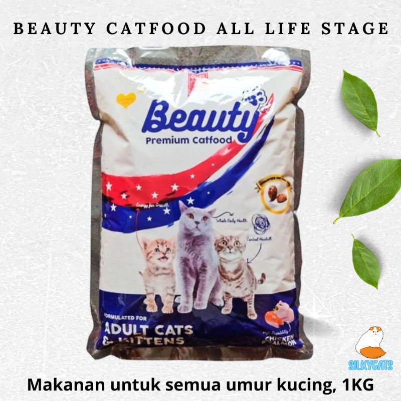 beauty premium catfood 1kg pas. Makanan untuk semua umur kucing