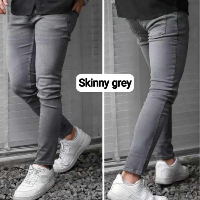 ( COD ) celana jeans pria skinny grey slimfit strech softjeans ripped