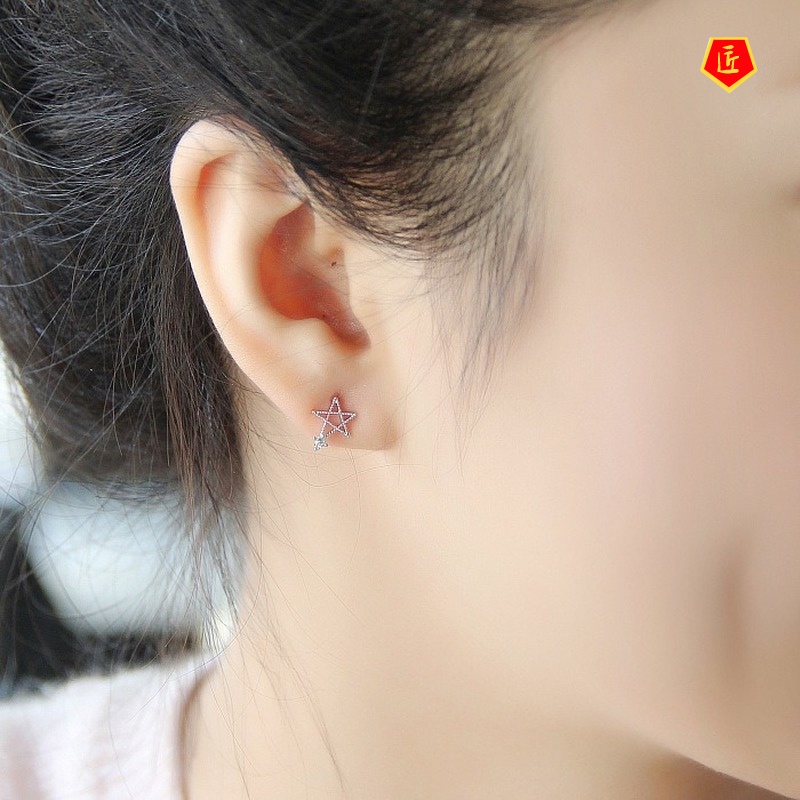 [Ready Stock]Creative Fashion Star Moon Asymmetric Stud Earrings