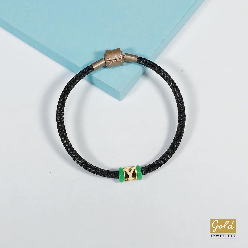 Gelang tali emas kuning kadar 700 70% inisial Y tali pdr hitam