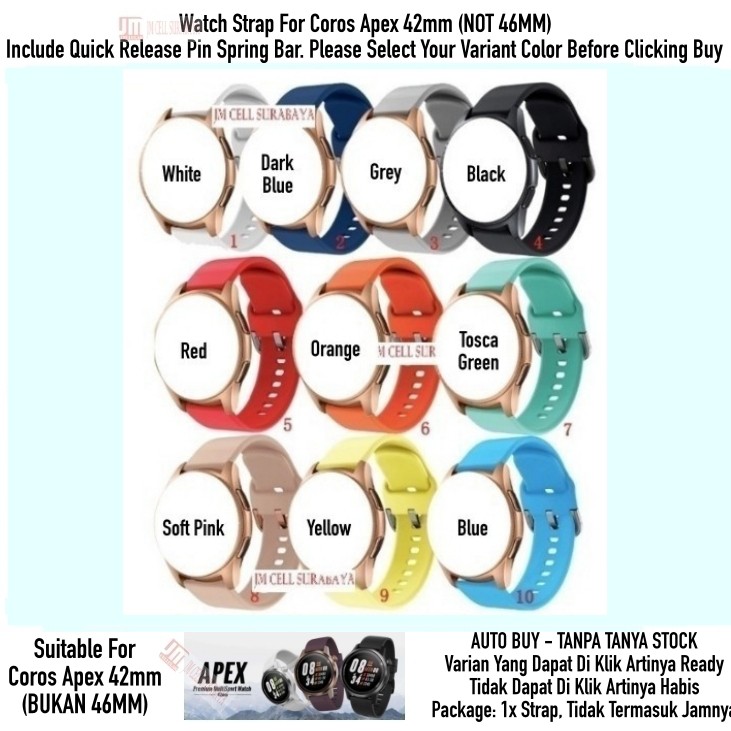 Tali Jam Watch Strap Coros Apex 42mm (BUKAN 46MM) - Sport Rubber Active Lembut
