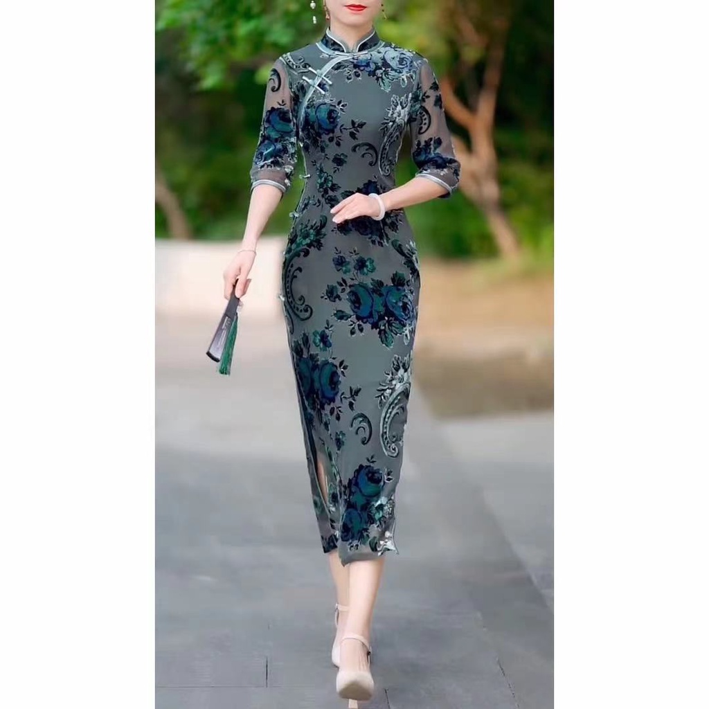 Autumn style high-end cheongsam noble temperament improvement 2022 new old Shanghai mother long styl