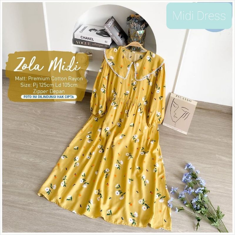 PROMO MIDI DRESS RAYON ORI PREMIUM TERBARU 2021 MIDI ZOLLA  RAYON MOTIF BUNGA BISA COD