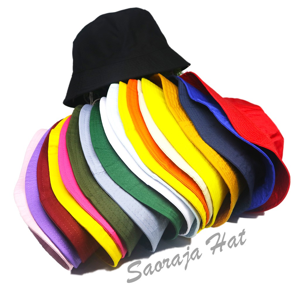 TOPI BUCKET POLOS DEWASA BAHAN AMERICAN DRILL BANYAK WARNA