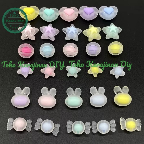 50 Pcs Manik Manik Bulat Kristal Mote Akrilik Mute Pastel Bahan Kerajinan Craft &amp; Meronce