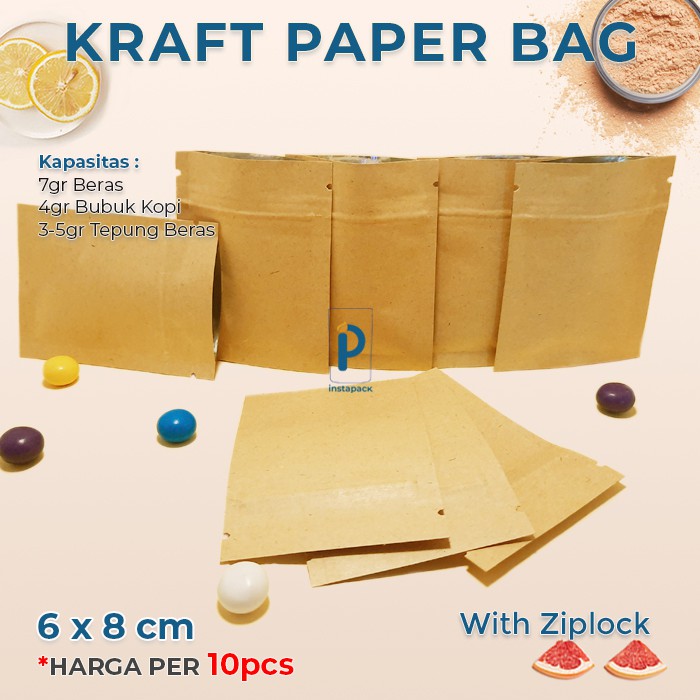 Kemasan Kraft Paper 6cm X 8cm Flat Bottom Ziplock Bag Kemasan Ecopack
