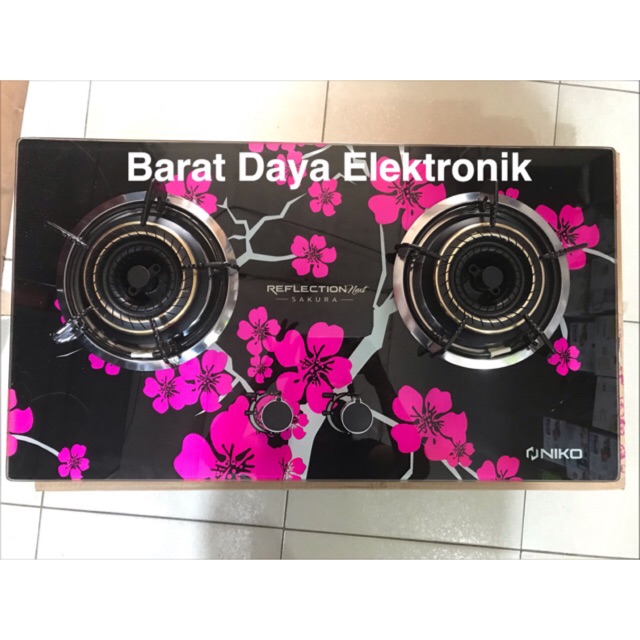 Kompor Tanam Niko Kompor Gas 2 tungku Kaca Motif Bunga Sakura -Bisa Tanam / duduk