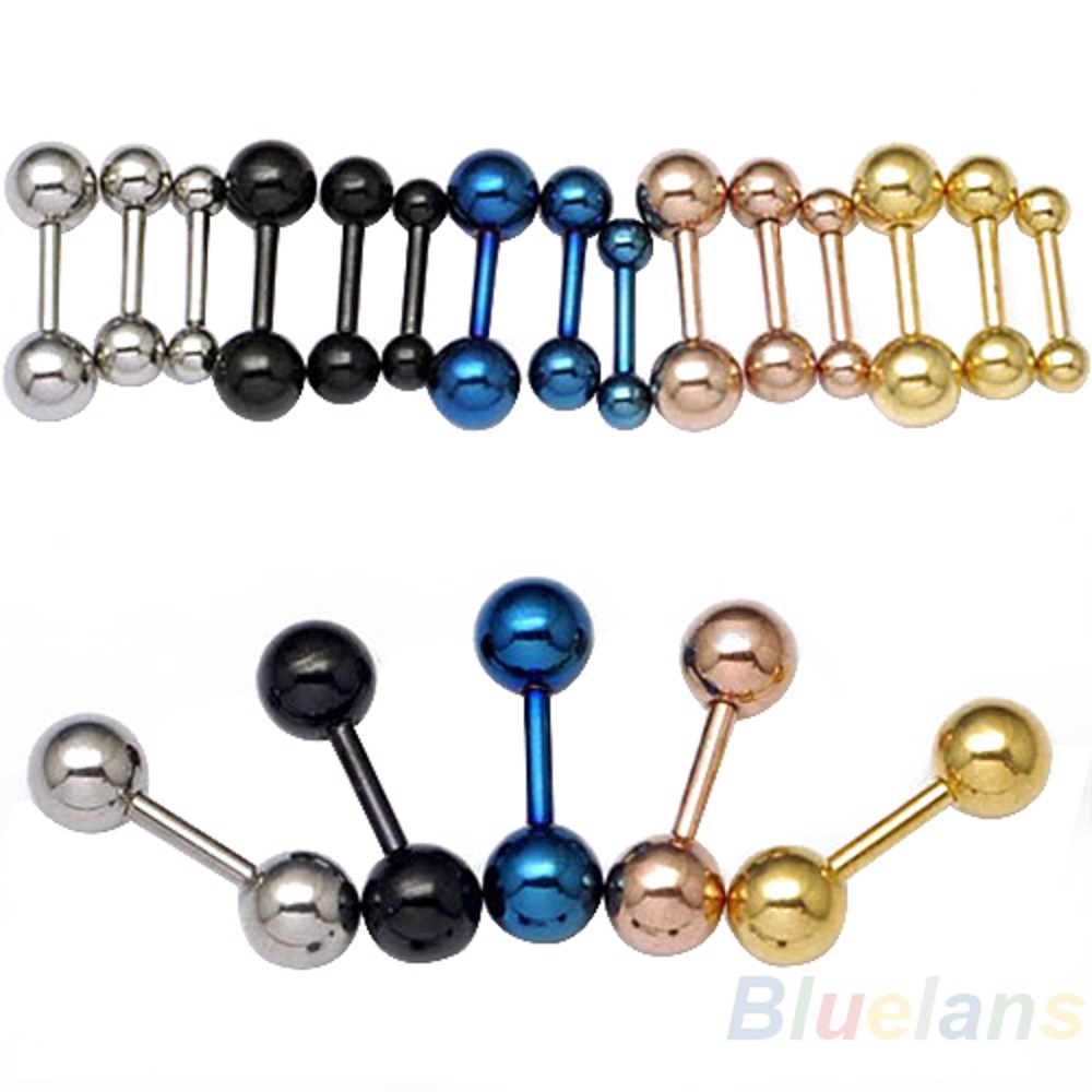 Mxbeauty Anting Stud Bentuk Barbel Bulat Bahan Stainless Steel Warna-Warni Untuk Unisex