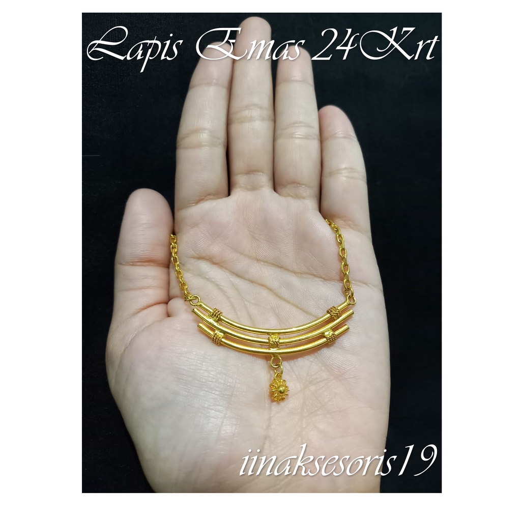 Kalung Tura Bambu Baris 3 Lapis Emas 24K Kalung Perhiasan Wanita Import Premium