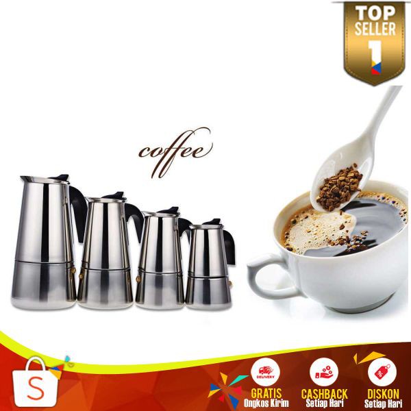 Espresso Coffee Maker Moka Pot Alat Pembuat Kopi Mudah Cepat Digunakan Teko Stovetop Filter 300ml