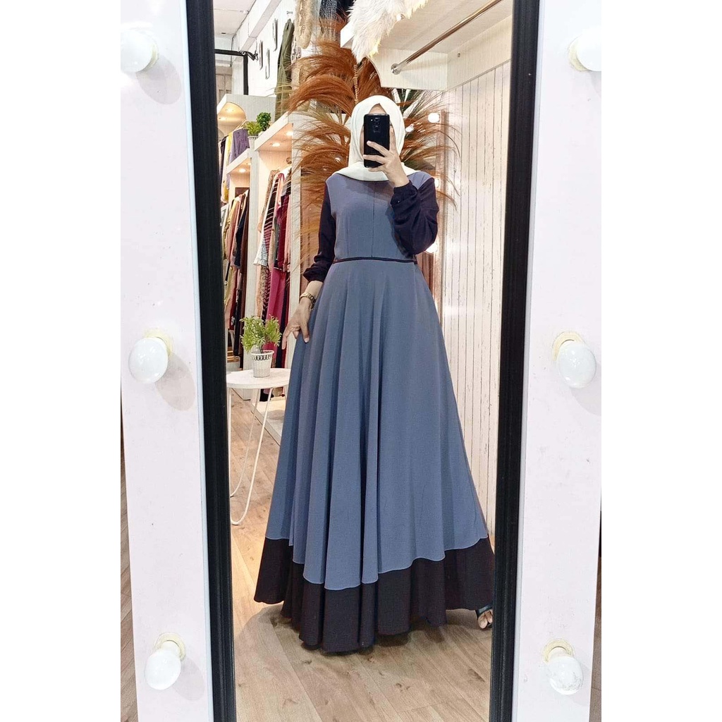 Raissa gamis terbaru | dress wanita terbaru 2021 kekinian remaja mewah | dress premium kombinasi 2 warna polos simpe elegan l cerutty babydoll mix diamond | baju gamis malaysia trand | fashion wanita terbaru | baju kondangan-Biru Drak