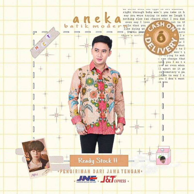 ATASAN KEMEJA BATIK PRIA LENGAN PANJANG KONDANGAN KERJA KANTOR SERAGAM WARNA CREK ORANGE OREN XXL