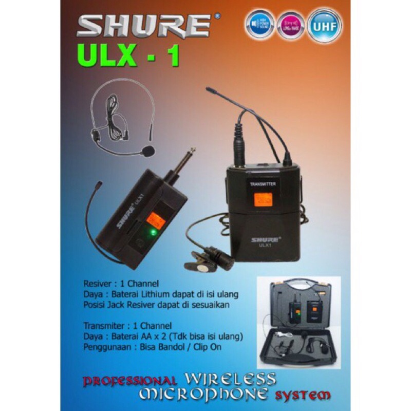 mic bando wireless ulx 1 / mic bando + jepit wireless UHF
