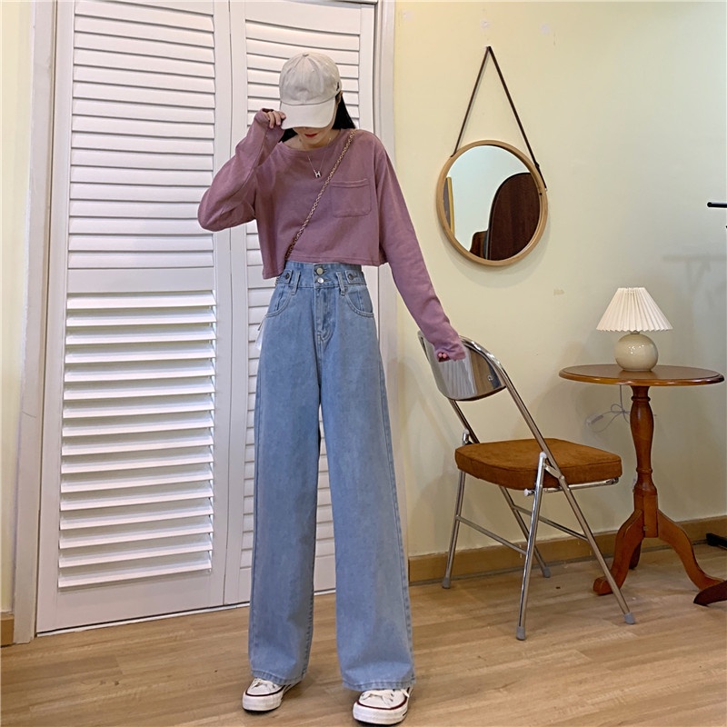 Celana Panjang Jeans Wanita Kekinian Loose Korean Style High Waist Boyfriend Jeans