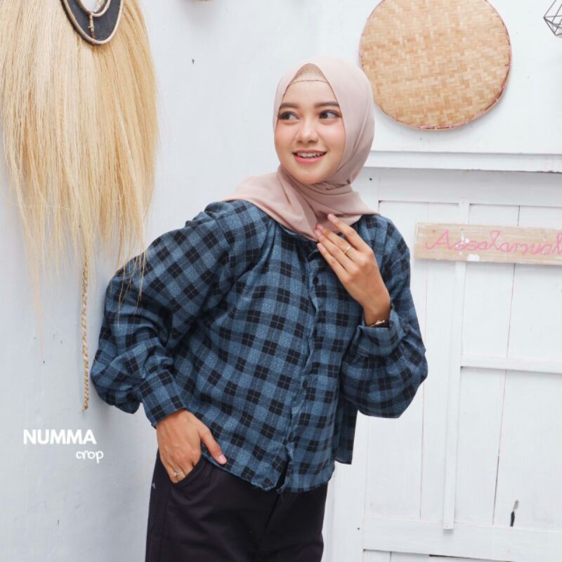 BLOUSE Bisa COD/Bayar ditempat/Gratis Ongkir  || Blouse TARTAN LENGAN BALON MIZU KOREAN STYLE | KEMEJA FLANEL WANITA NUMMA/KEMEJA CROP LENGAN PANJANG TARTAN-Numma Tosca