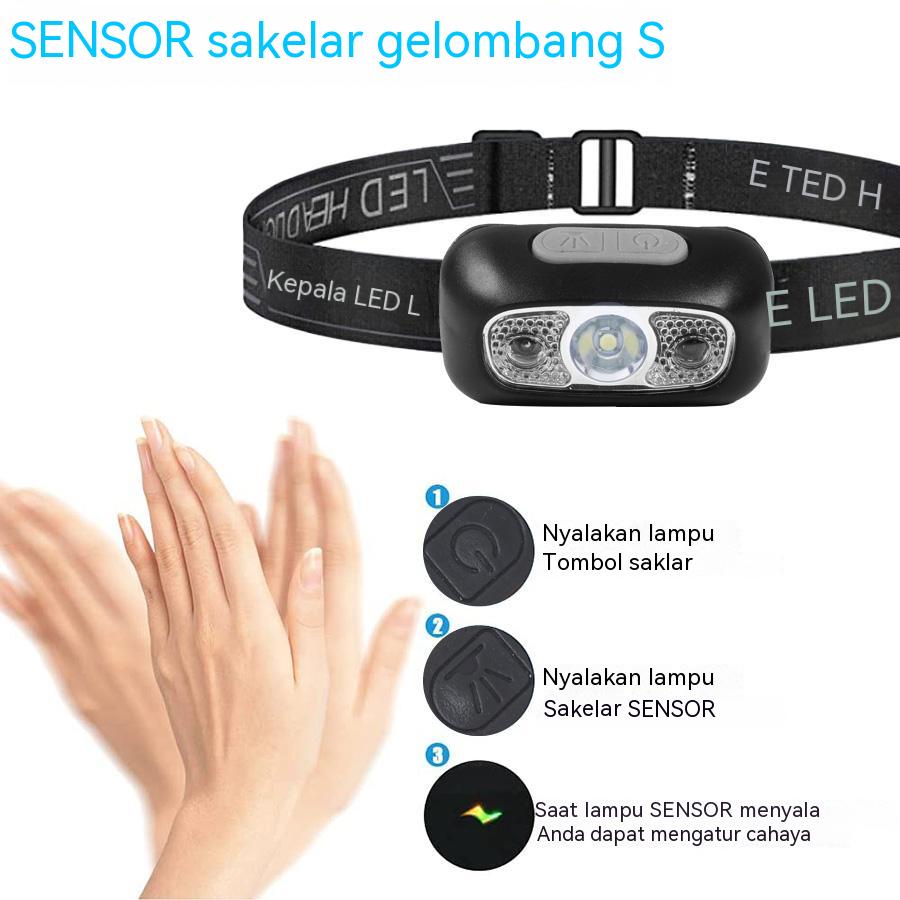 【COD】Senter Kepala Mini LED Headlamp Irco Outdoor Charger Waterproof USB+Motion Sensor