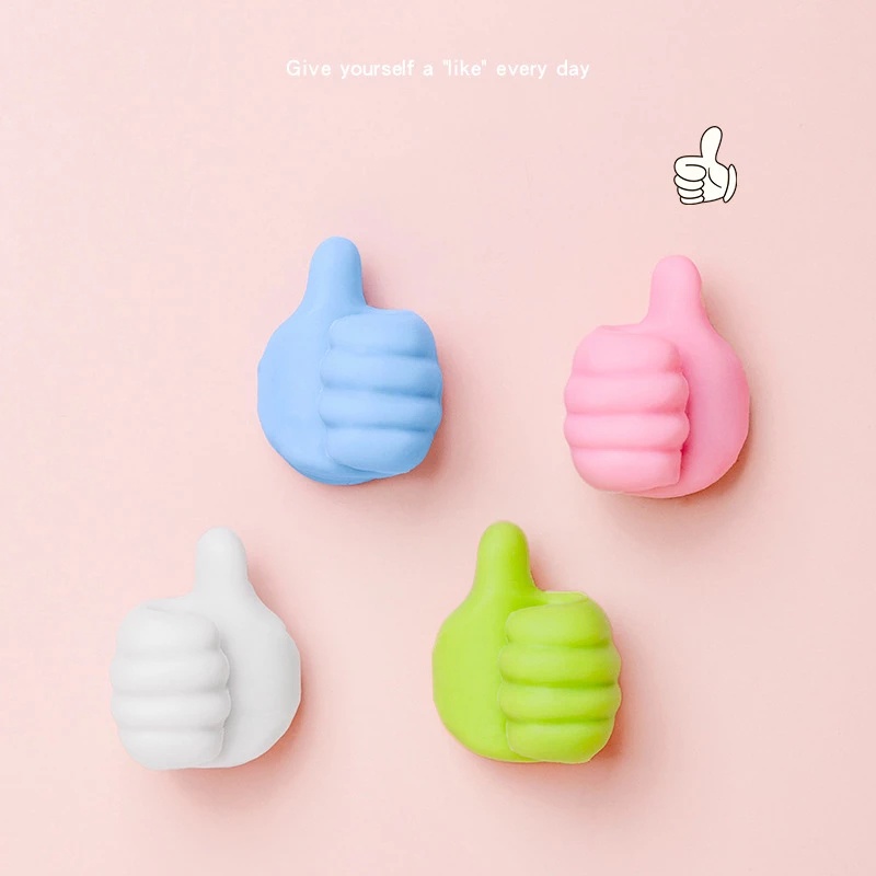 Creative Cute Cartoon Thumb up Punch-Free Self-Adhesive Wall Hanging Storage Hooks / Bathroom Kitchen Coats Bag Hats Towels Key Storage Holder