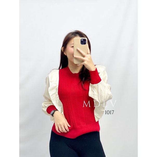 MDLV ~ 1017# Agnesca Knit Top Atasan Blouse Lengan Puff Fashion Import