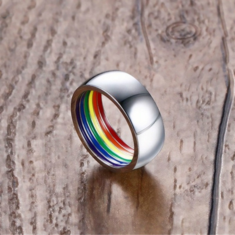 New Rainbow LGBT Gay Pride Ring of Enamel Stainless Steel Ring