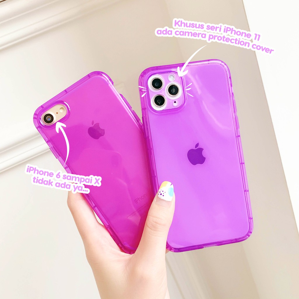 (Seri 1) For iPhone - Neon Shock Proof Case - Full Cover Soft Case + Camera Protection Lens Cover